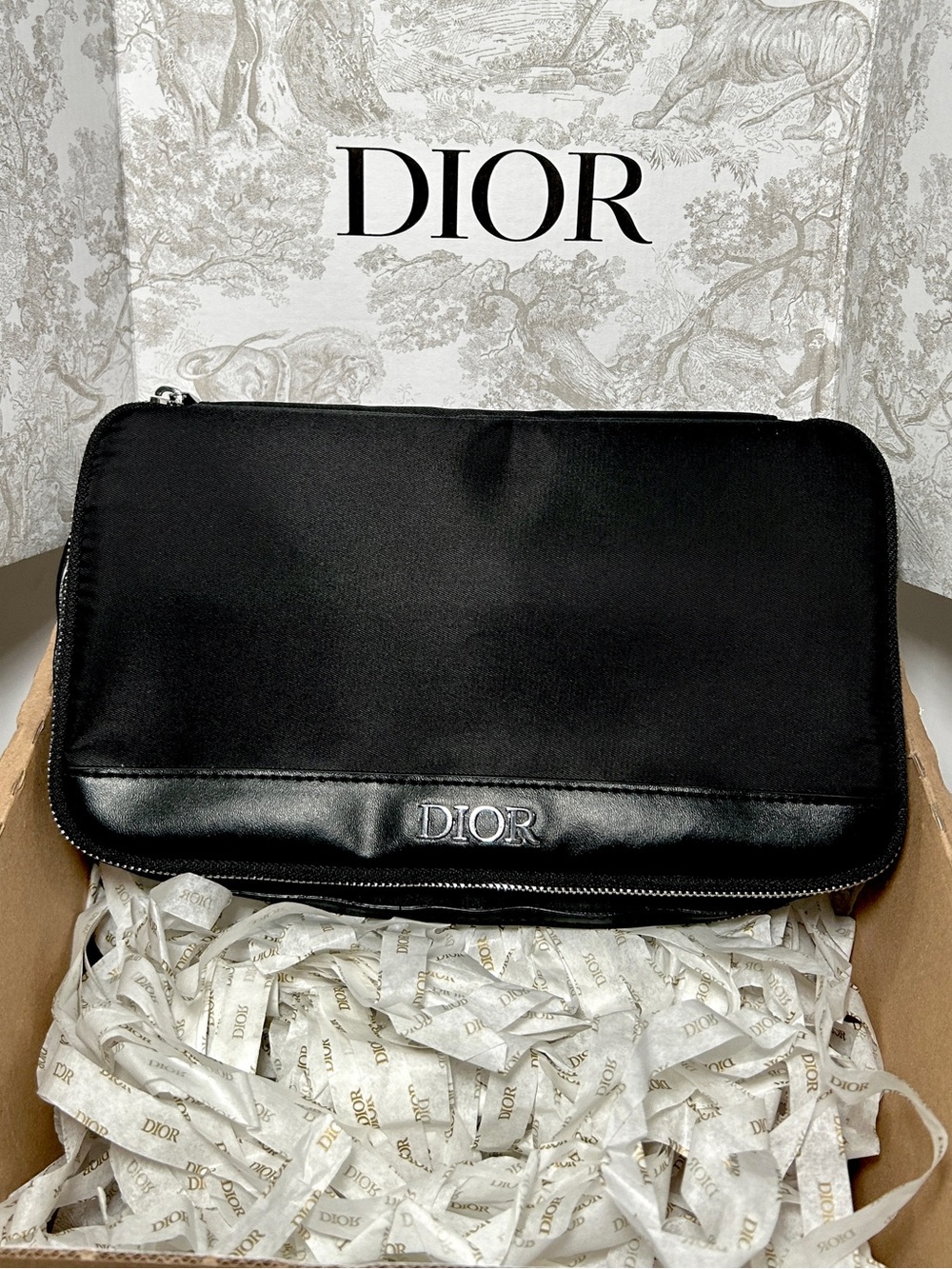 Dior Black Leather-Trim Toiletry Pouch